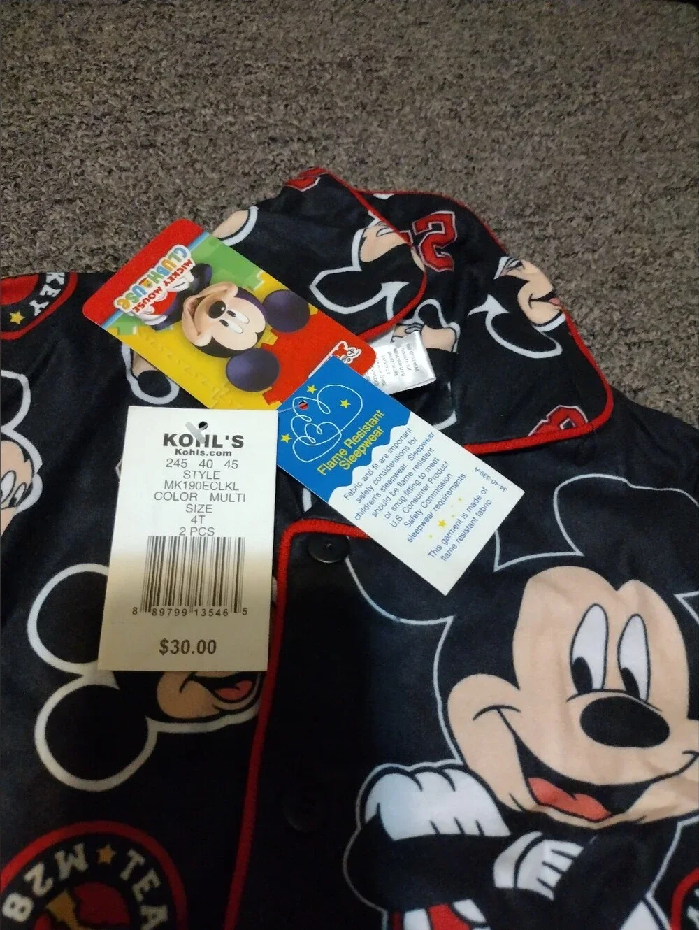 Disney Junior Mickey Mouse Clubhouse Black Pajama Set Size 4T